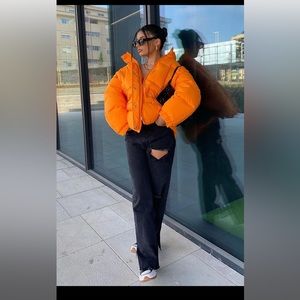 Fashion Nova Winter Nights Puffer Jacket Orange